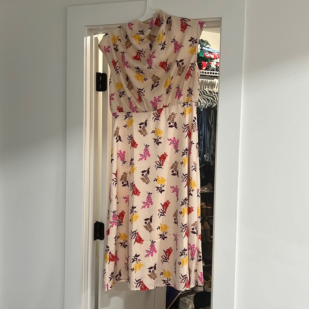 Ann Taylor Floral mock neck midi flare dress